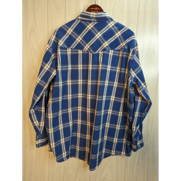 Ely Cattleman Blue White Plaid Pearl Snap shirt Tall Man 2XLT Long Sleeve - Picture 2 of 6